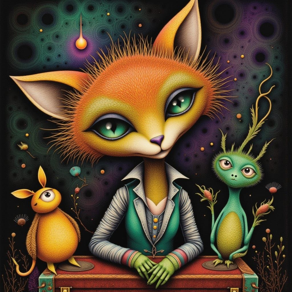 Whimsical Witch Fox Bella and Fantasy Creatures