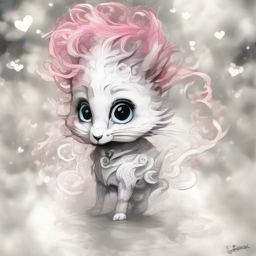 Charming Chibi Lady Blowing Kisses in Ink