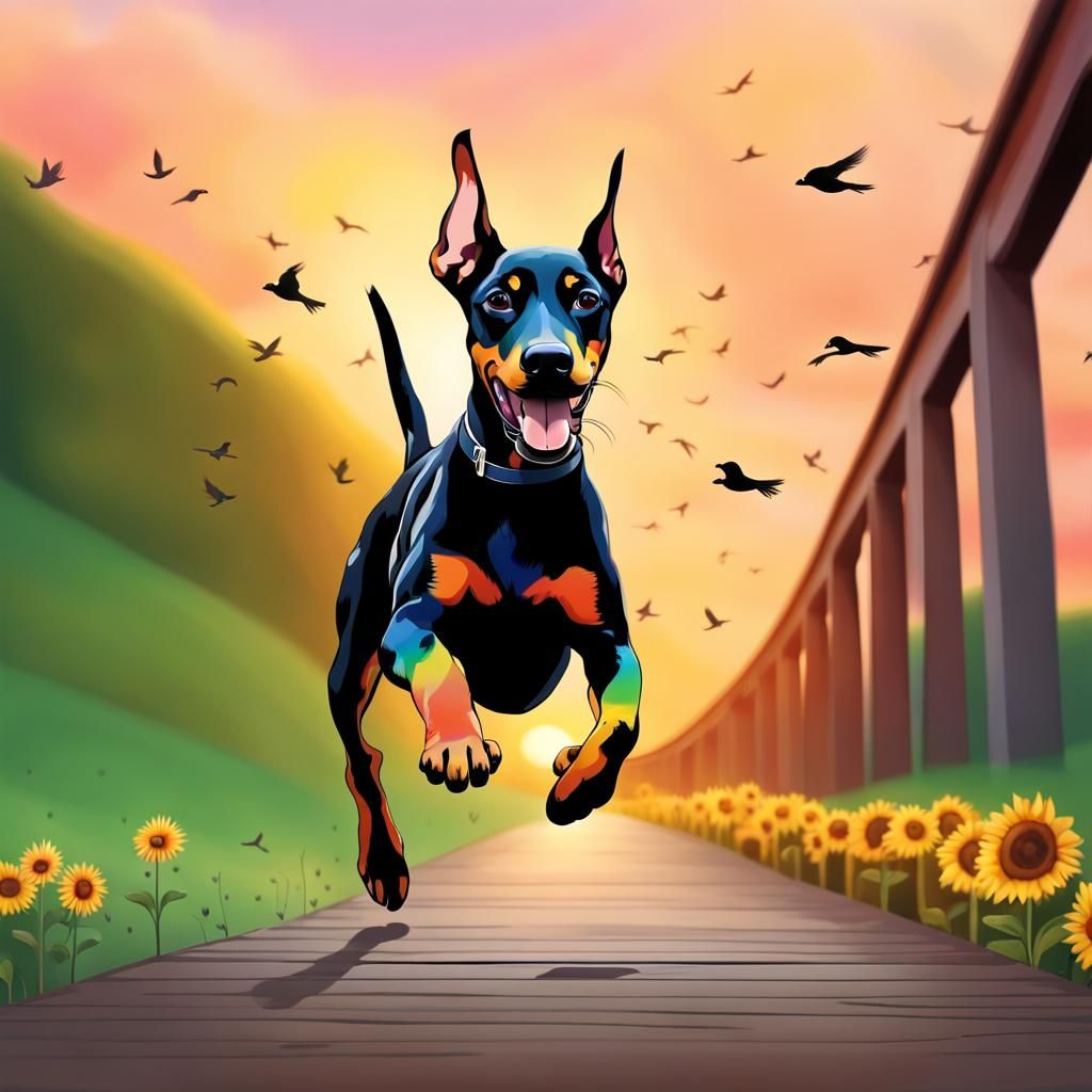 Doberman Puppy Rainbow Bridge to the Light