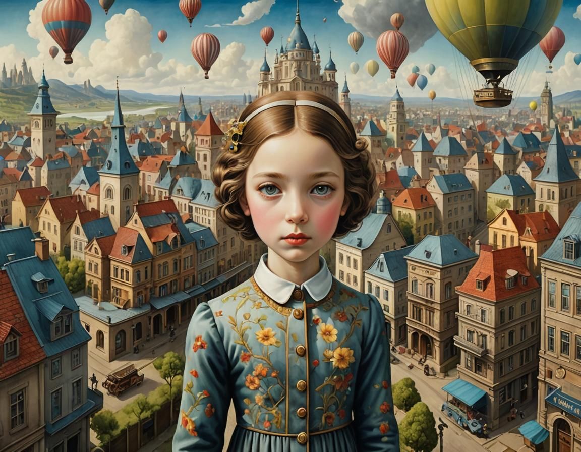 Utopian Sci-Fi City in Watercolor Style