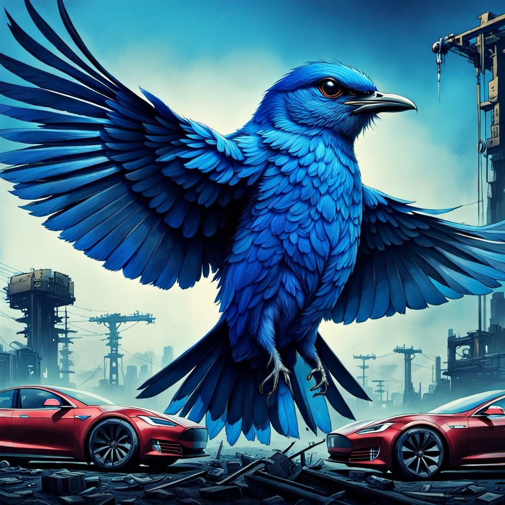 Cyberpunk Album Cover: Blue Bird vs. Tesla