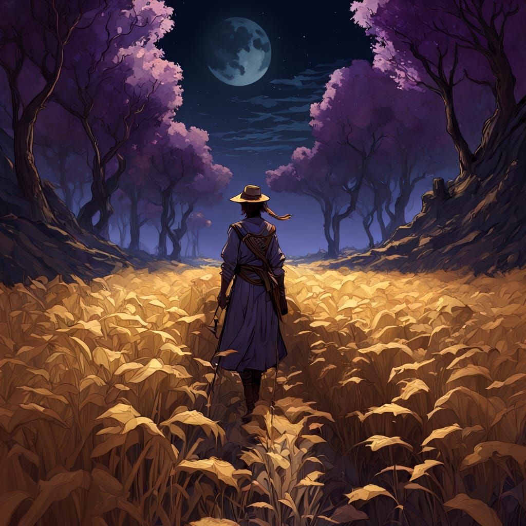 Dark Fantasy Harvest Fields Under Full Moon
