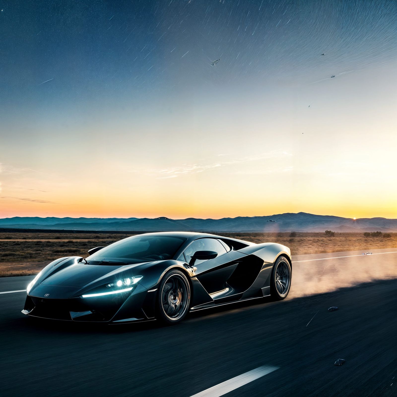 Futuristic Supercar Races at Twilight