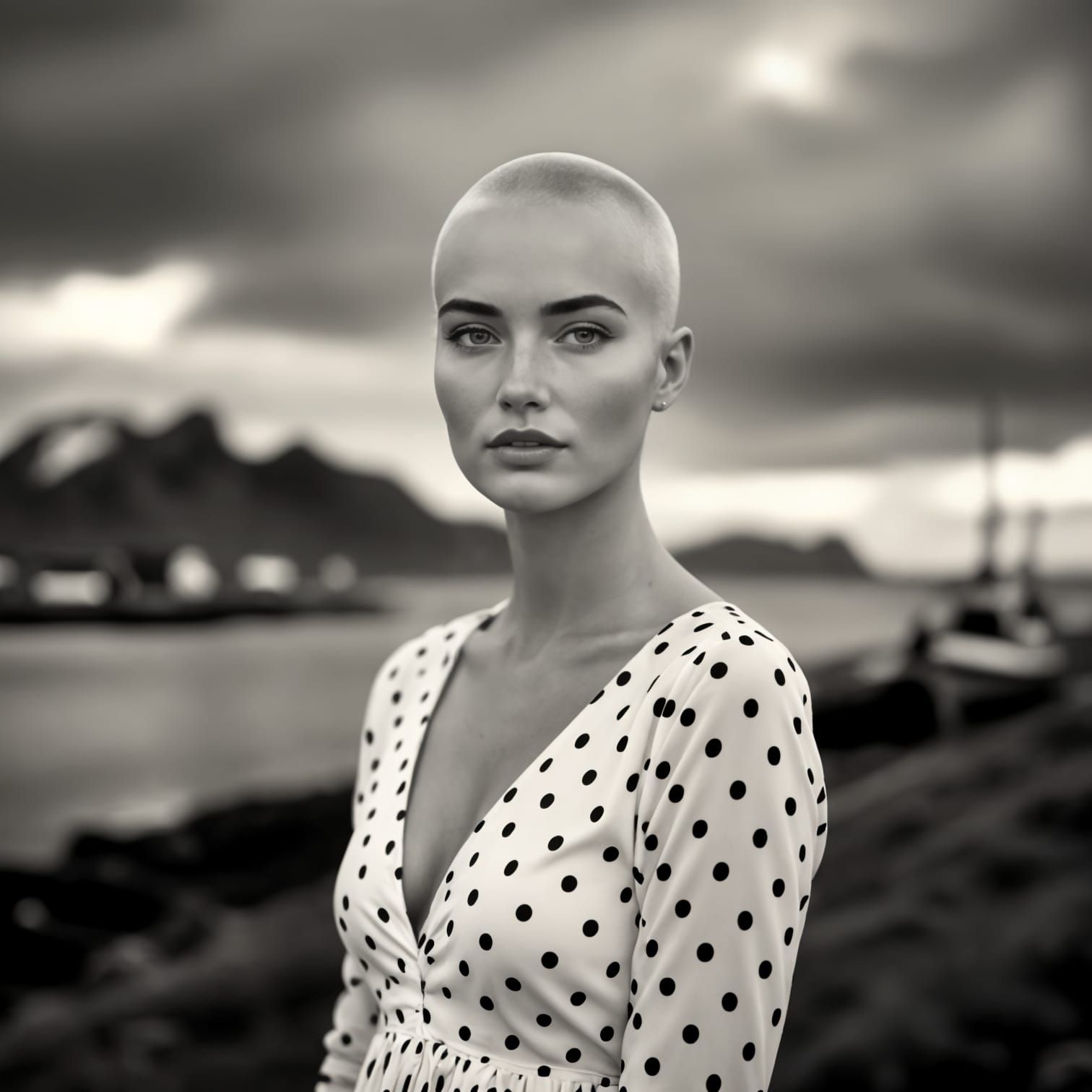 Cinematic Portrait of Icelandic Woman in Polka Dot Dress