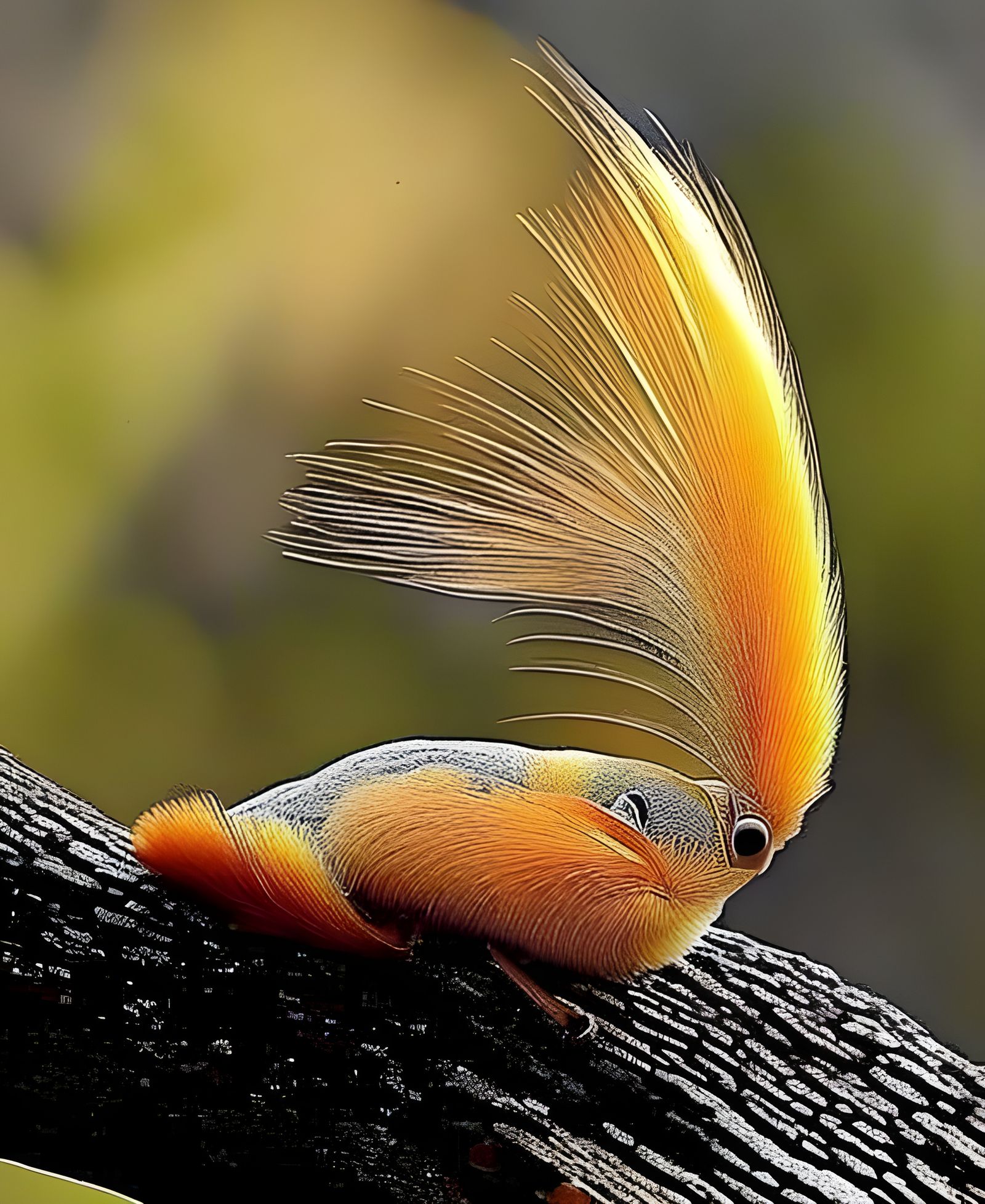 Colorful Bird on Birch Tree in Pastel Drawing Style