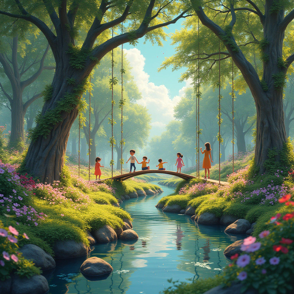 Magical Park Scene with Children Playing