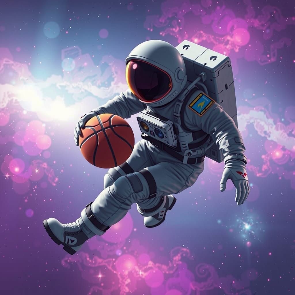 Astronaut Basketball in Zero Gravity: Futuristic Art