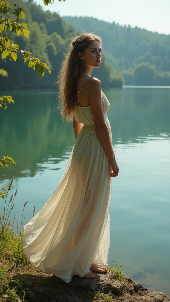 Meditative Lake Scene with Radiant Lotus Flowers