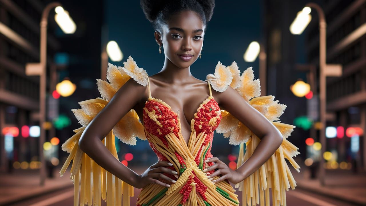 Pasta Dress Couture in Cityscape