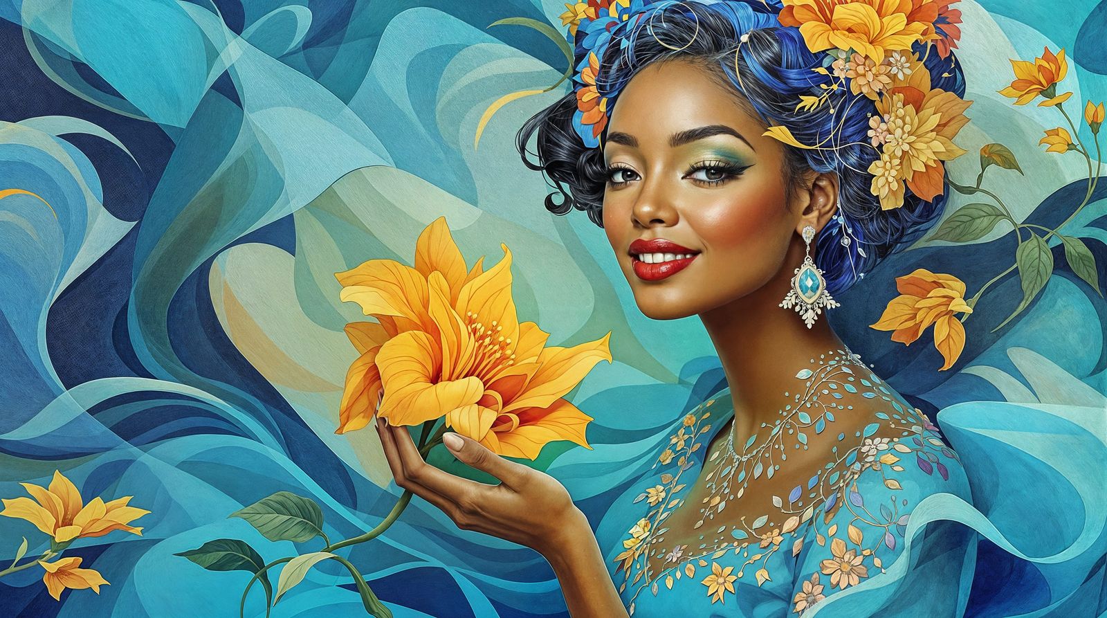 Surreal Portrait of Hope in Vibrant Blue and Orange