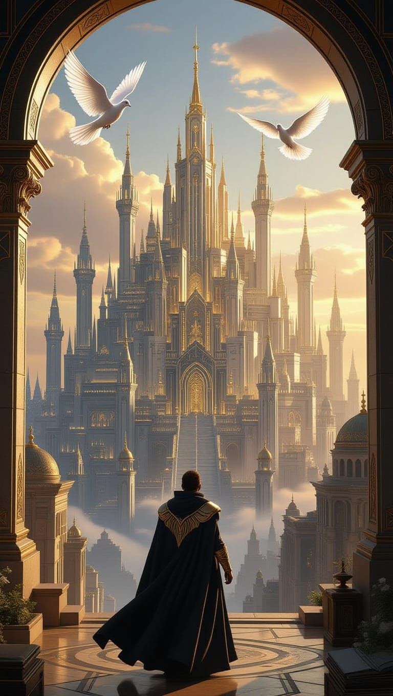 Majestic Cityscape in the Book of the Living, Inspired by Sy...