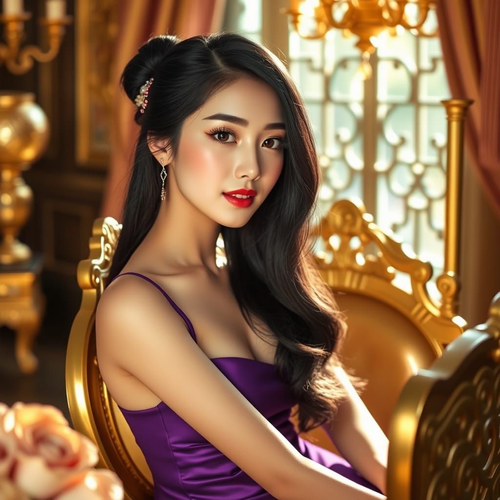 Opulent Portrait of a Chinese Girl on Gold