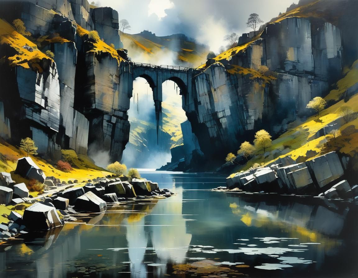 Basalt Lake in Old Quarry: Watercolor Art