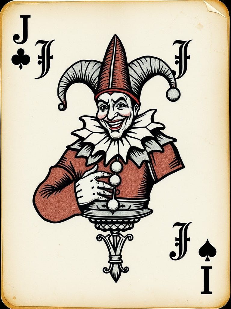 Vintage Playing Card in De La Rue Style with Joyful Jester