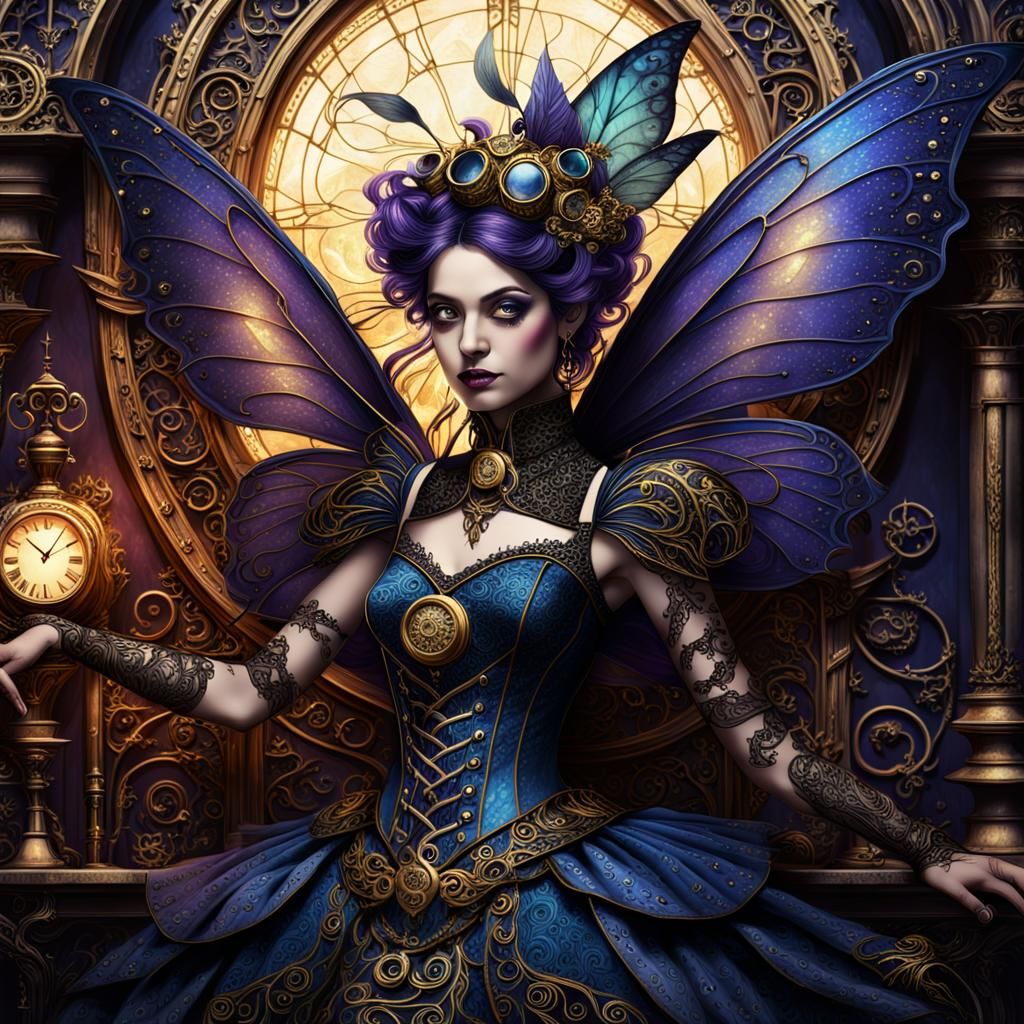Steampunk Gothic Fairy in Mystical Environment