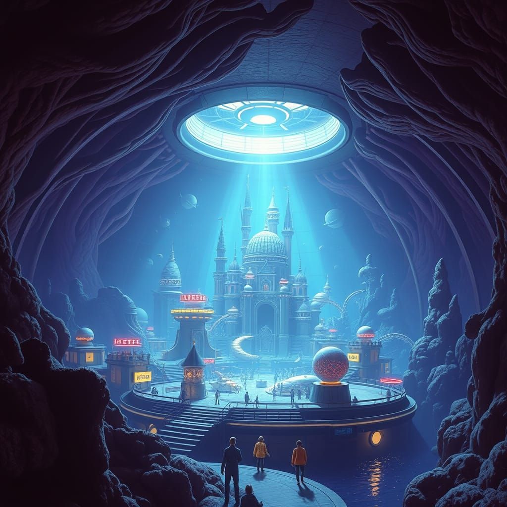 Retro-Futuristic Undersea City in a Dome