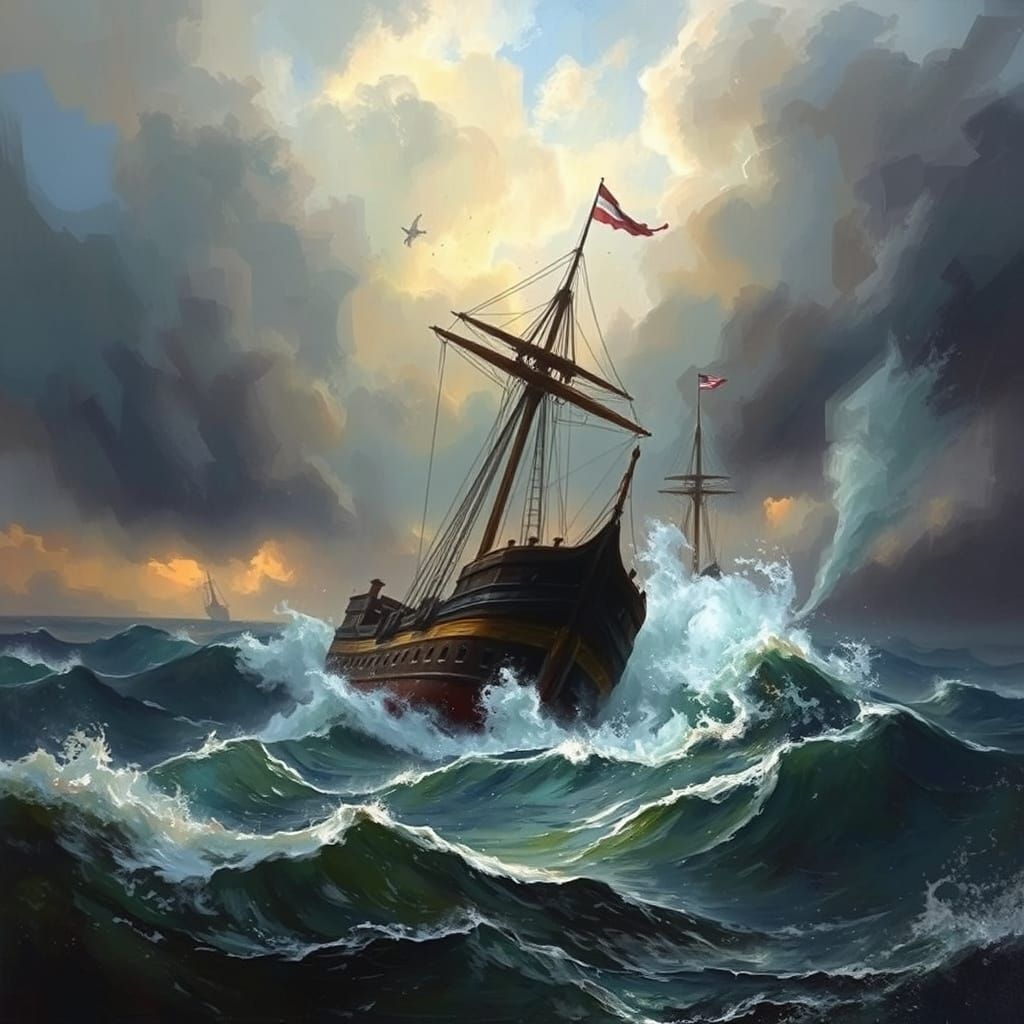 Turbulent Sea Shipwreck in Watercolor Style