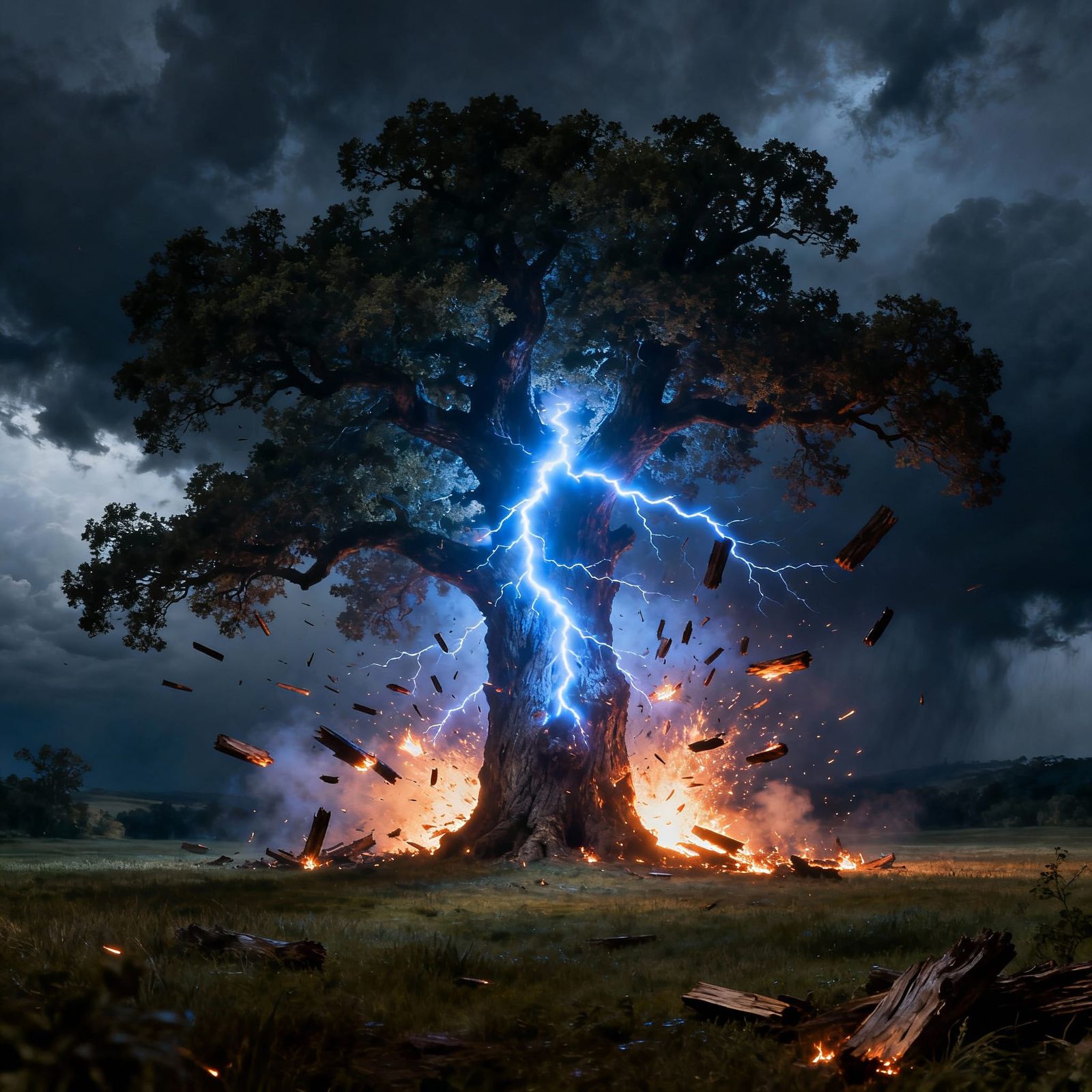Lightning Strikes Ancient Oak, Exploding Tree in Dramatic St...