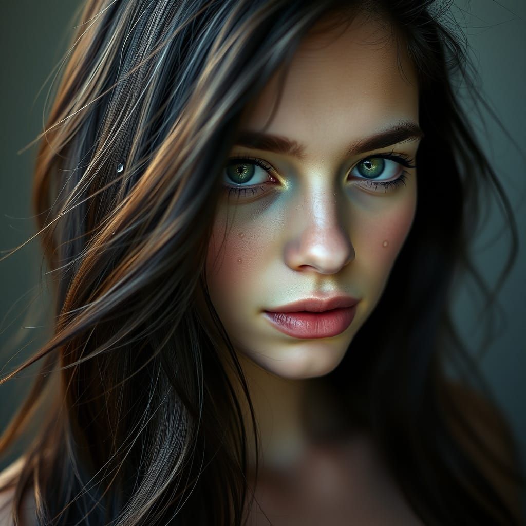 Stunning Woman with Green Eyes in Hyperrealistic Style