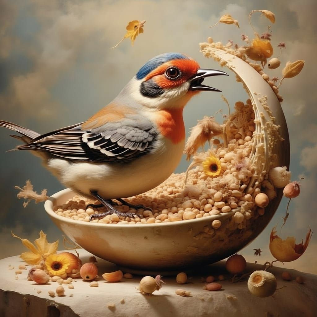 Majestic Hawfinch Eats Sunflower Hearts