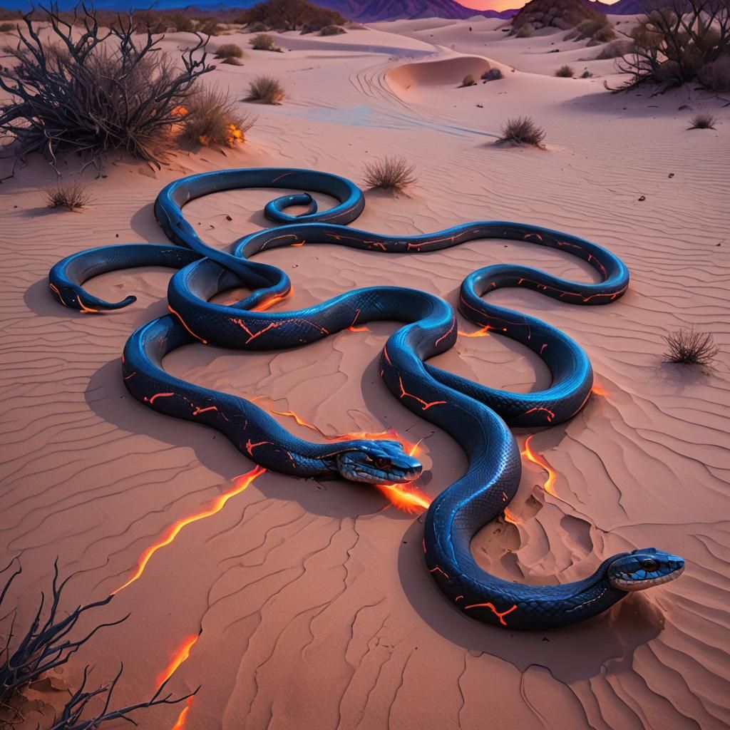 Neon Desert Snake in Watercolor Fantasy Art