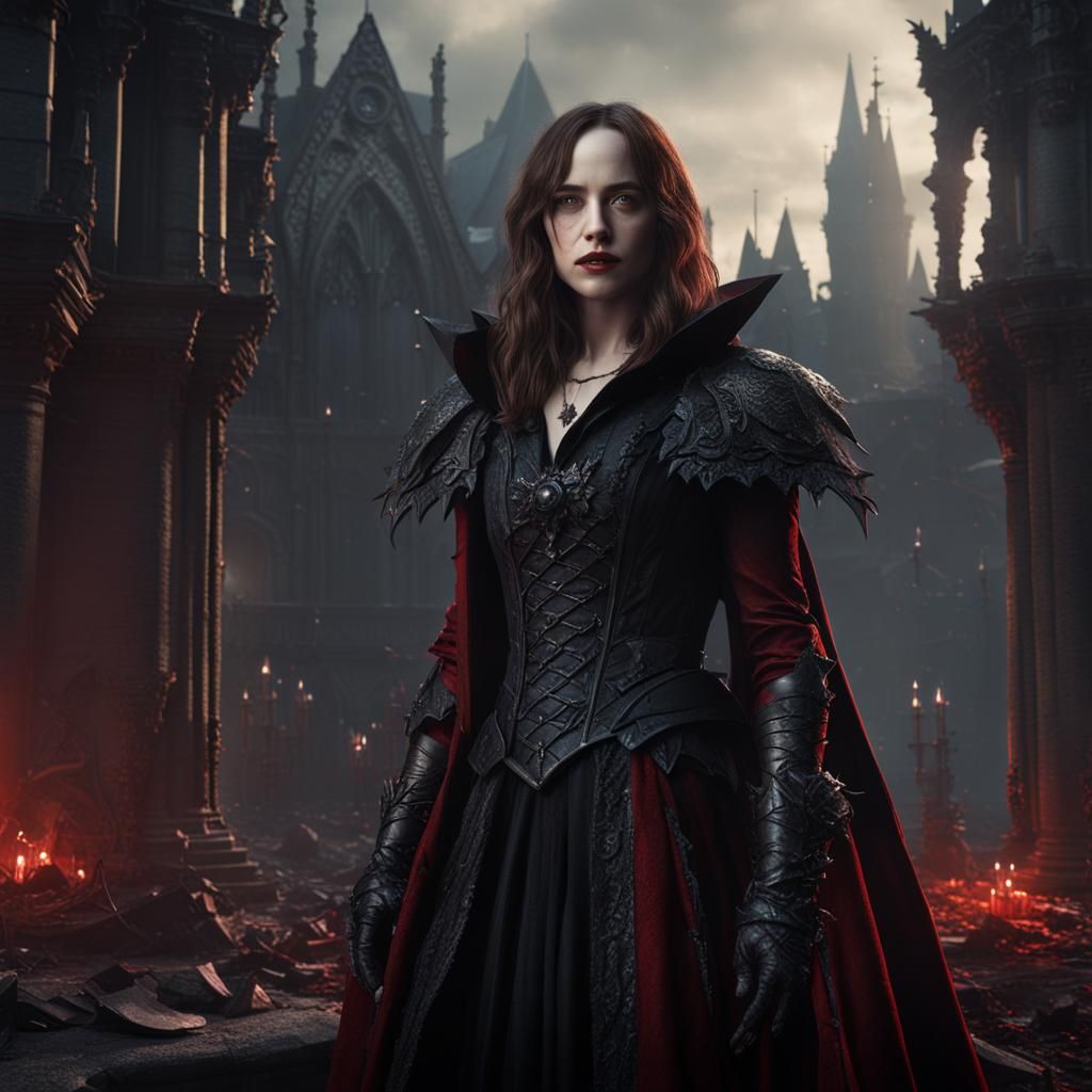 Gothic Female Vampire Portrait in Detailed Matte Painting