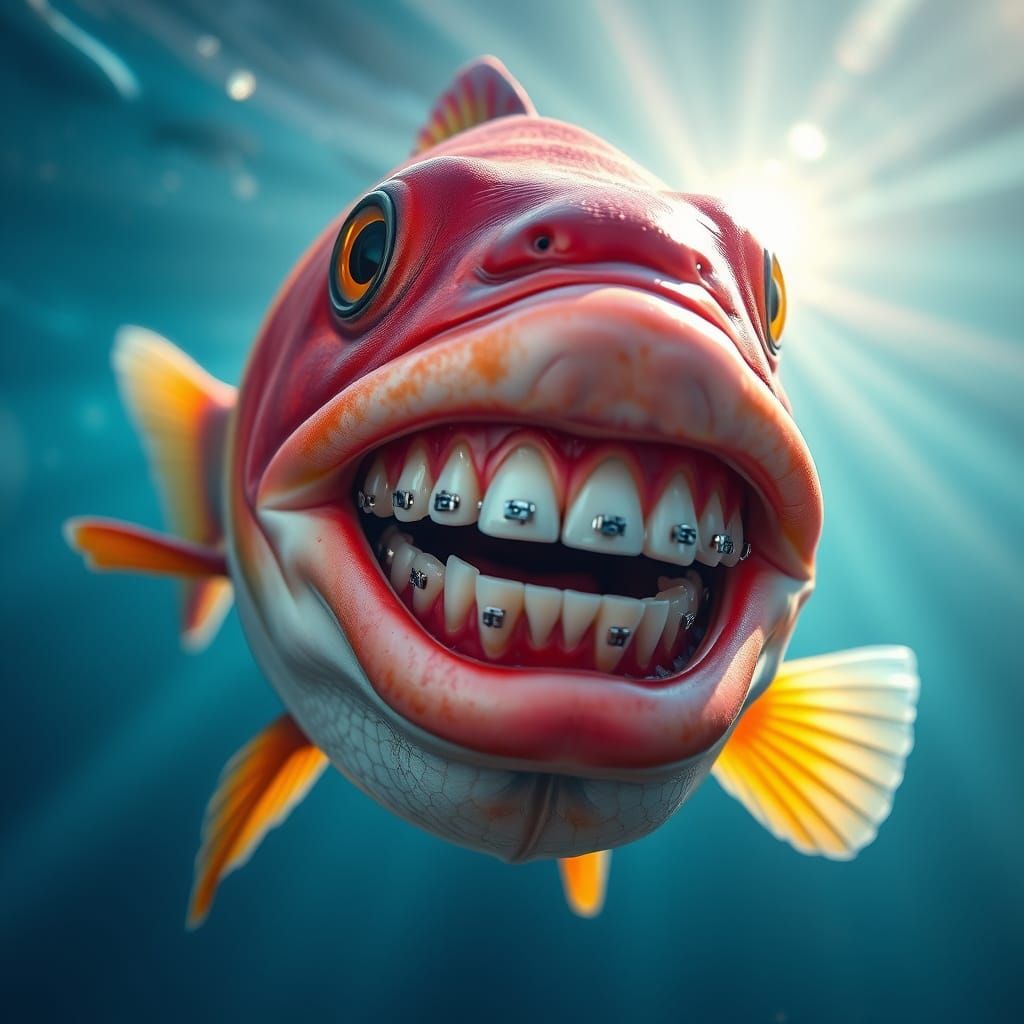 Surreal Fish Dives Deep in Vibrant, Dreamlike Underwater Wor...