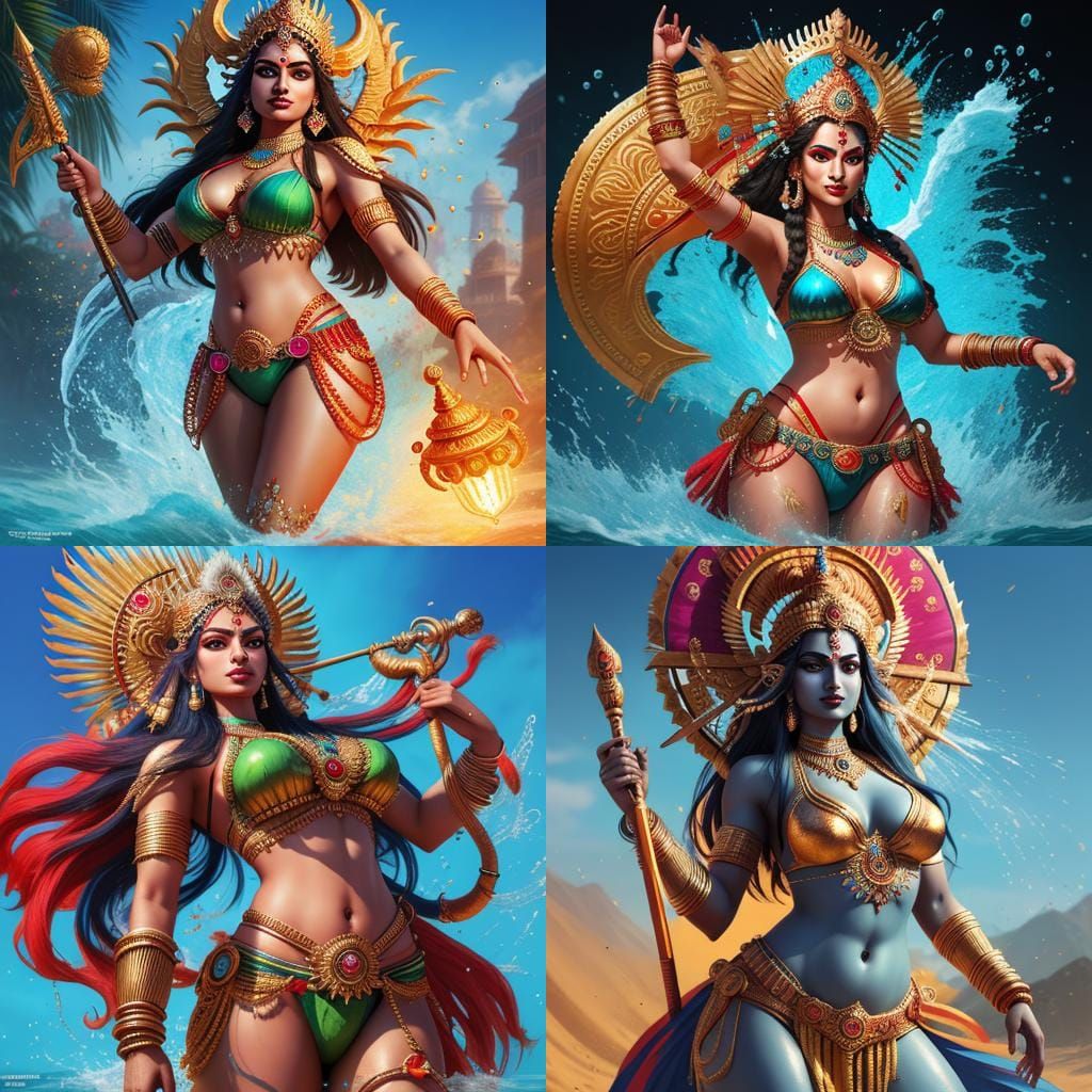 Gorgeous Indian Goddess Durga in Bikini, Ultra Realistic Vis...