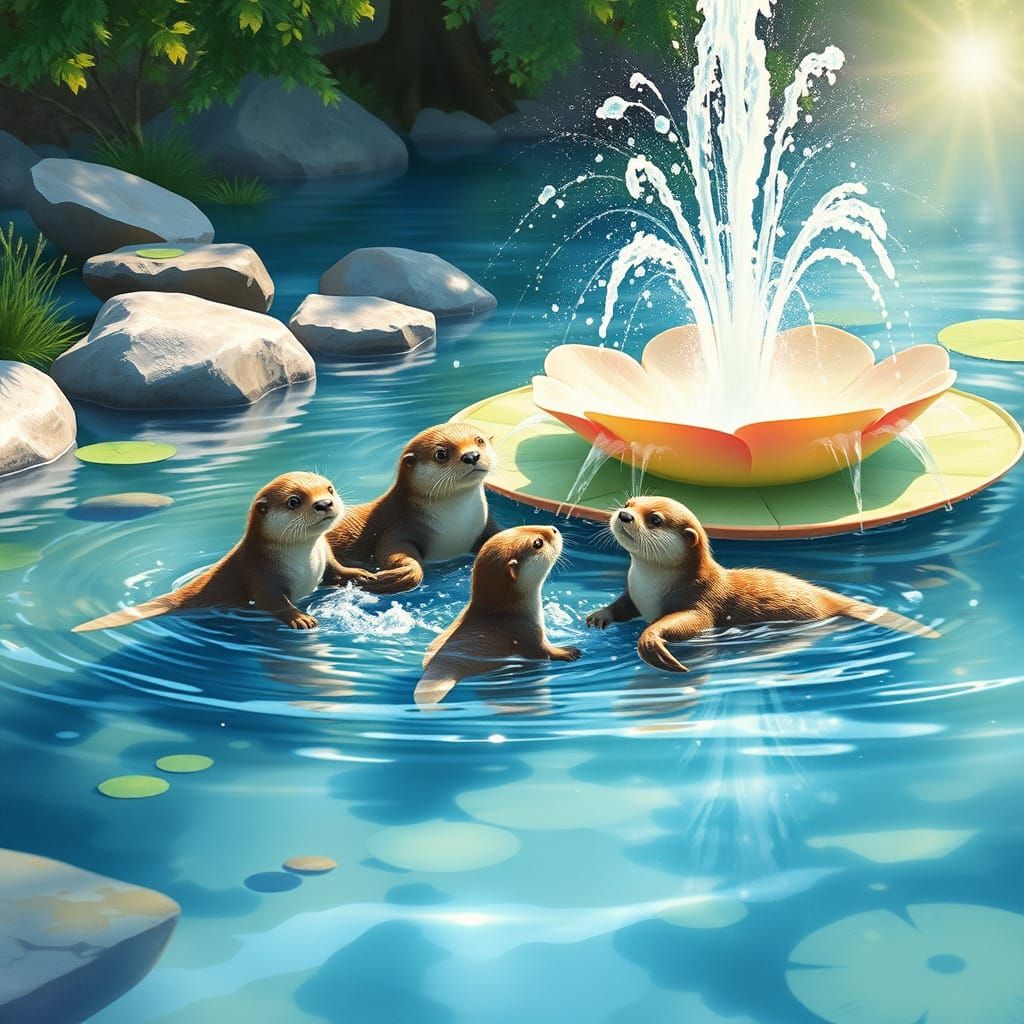 Otters Playing: Whimsical Watercolor Fantasy Art