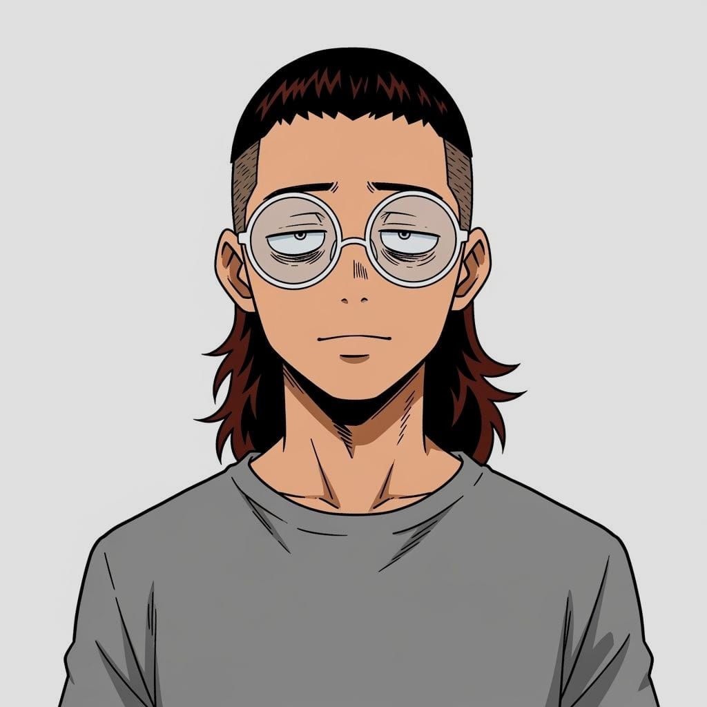 Anime Style Young Man with Mullet and Glasses