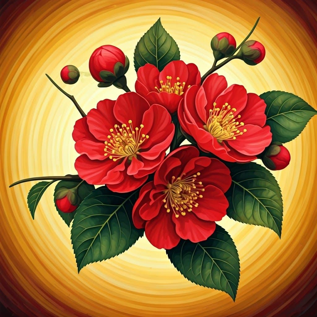 Vibrant Plum Blossom in Whimsical Acrylic Style