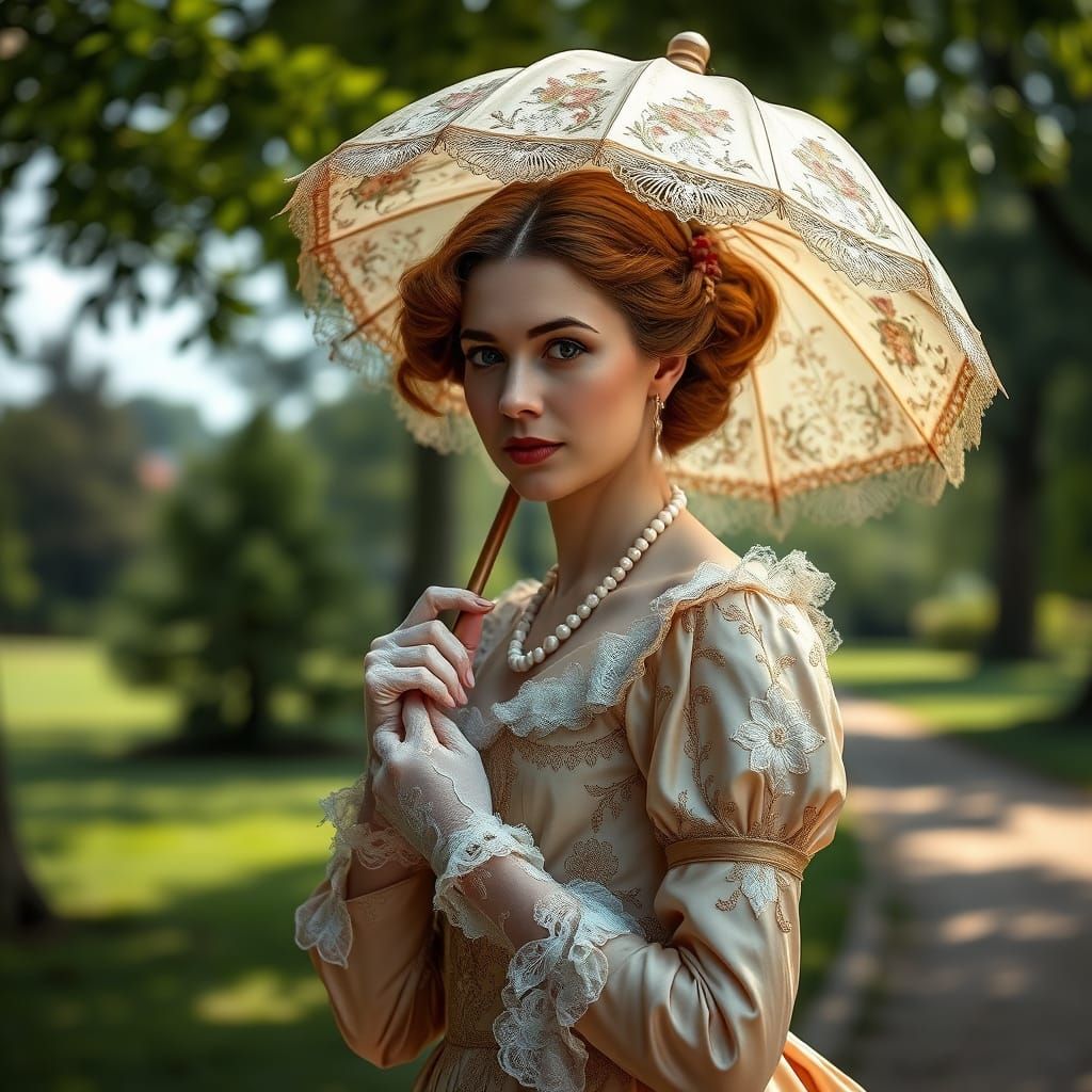 Elegant Lady Strolls Through 17th Century English Park