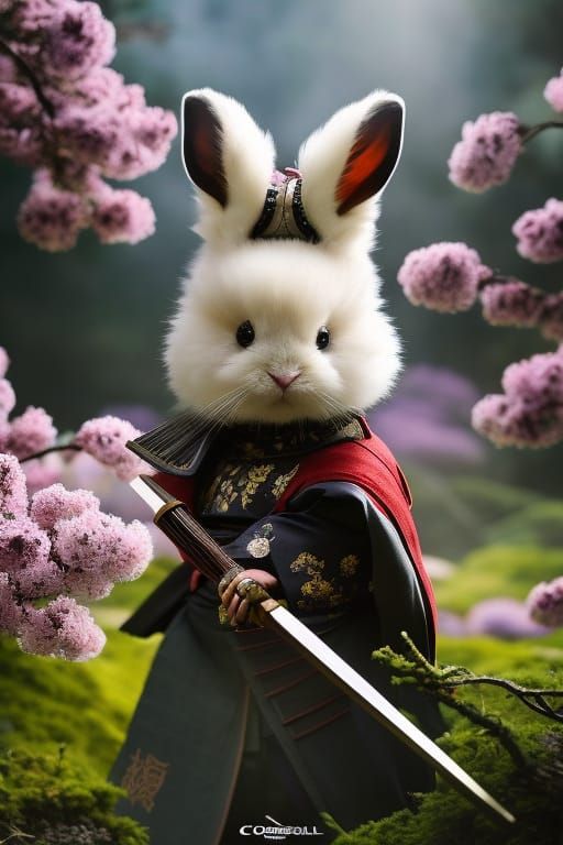 Rabbit Samurai in Bamboo Garden, 3D Render