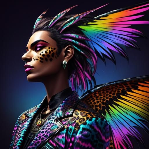 Woman with Dragon Scales in Synthwave Neon Style