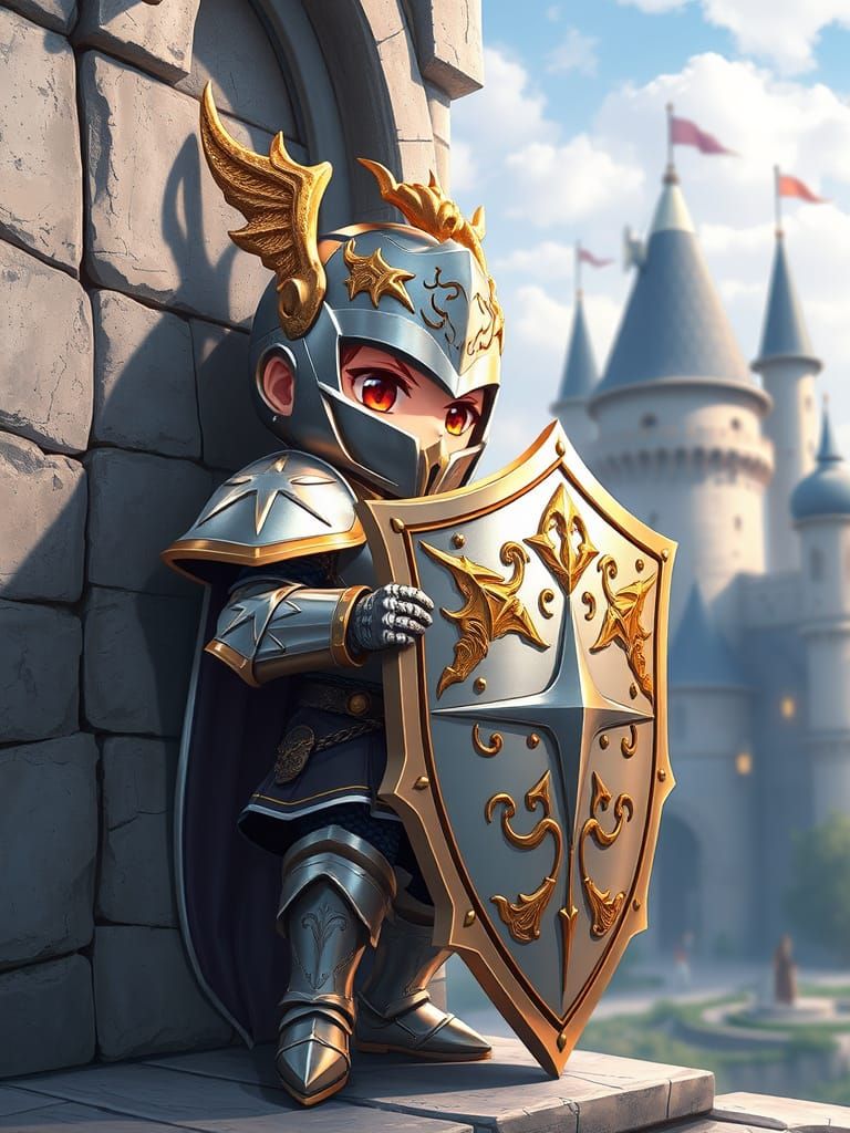 Epic Chibi Fantasy Knight in Gilded Armor
