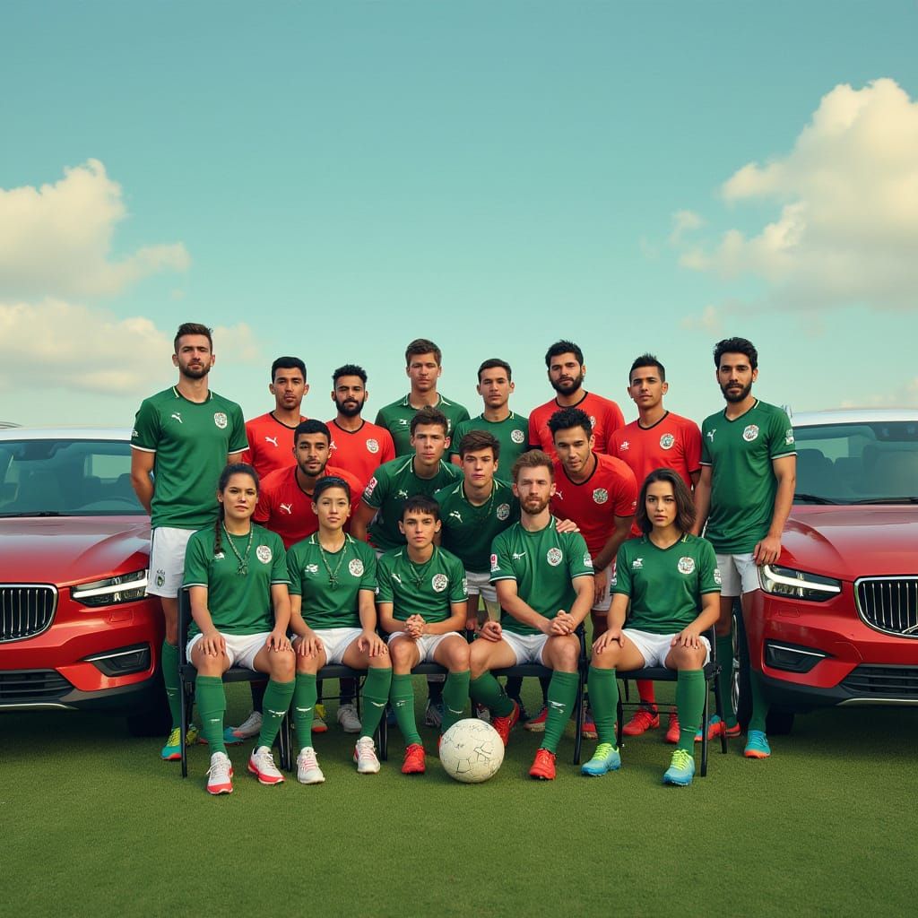 Mexican National Soccer Team on Green Field