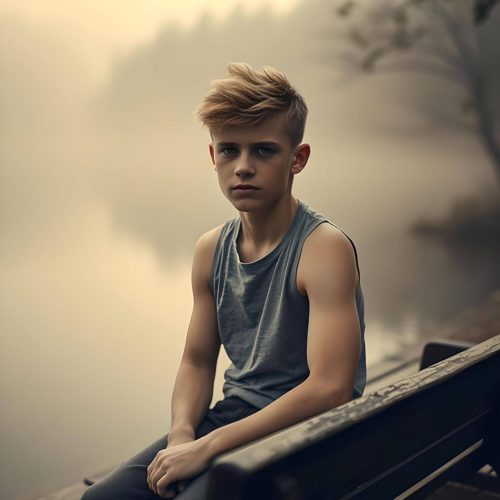 Boy with Tribal Tattoos in Sepia Photo