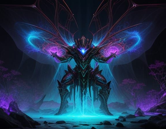 Magical Creature Trapped in Ethereal Webs, Digital Art