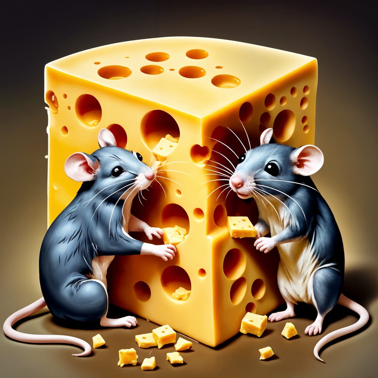 Cute Hairy Mice Enjoying Cheese Feast