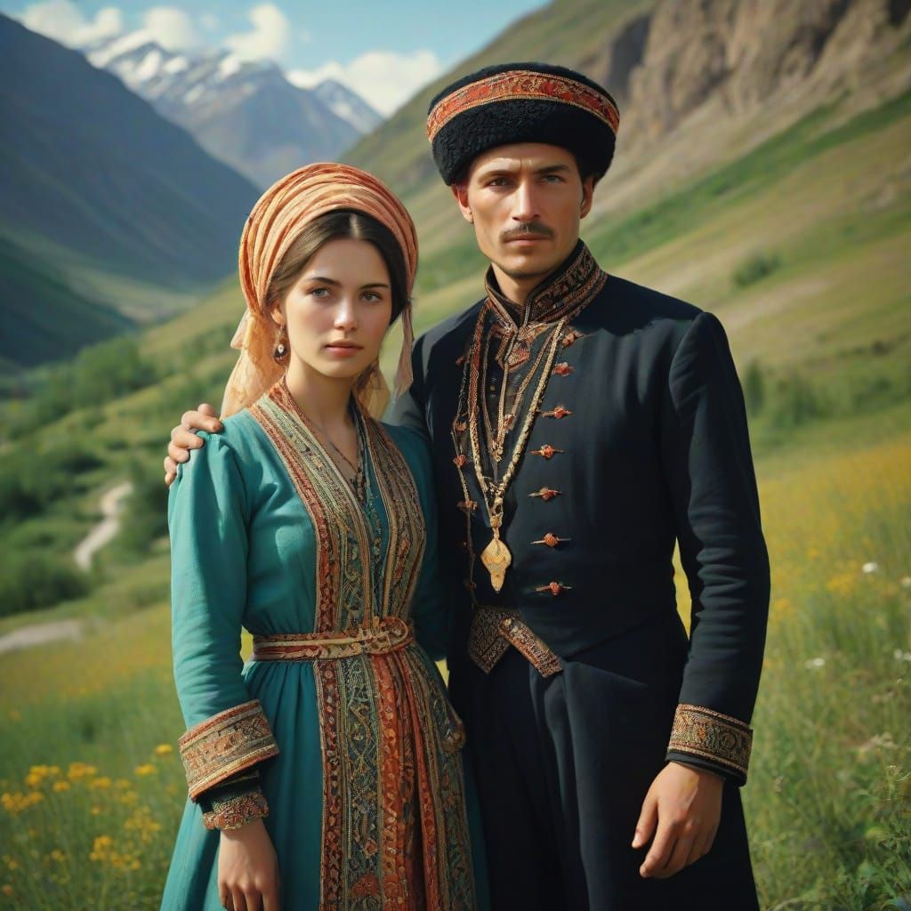 Traditional Dagestani Couple in Golden Light