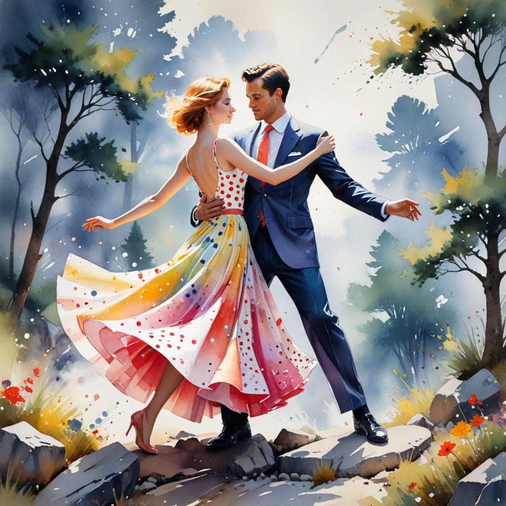 Dancing Couple in Retro Style Polka Dot Dress