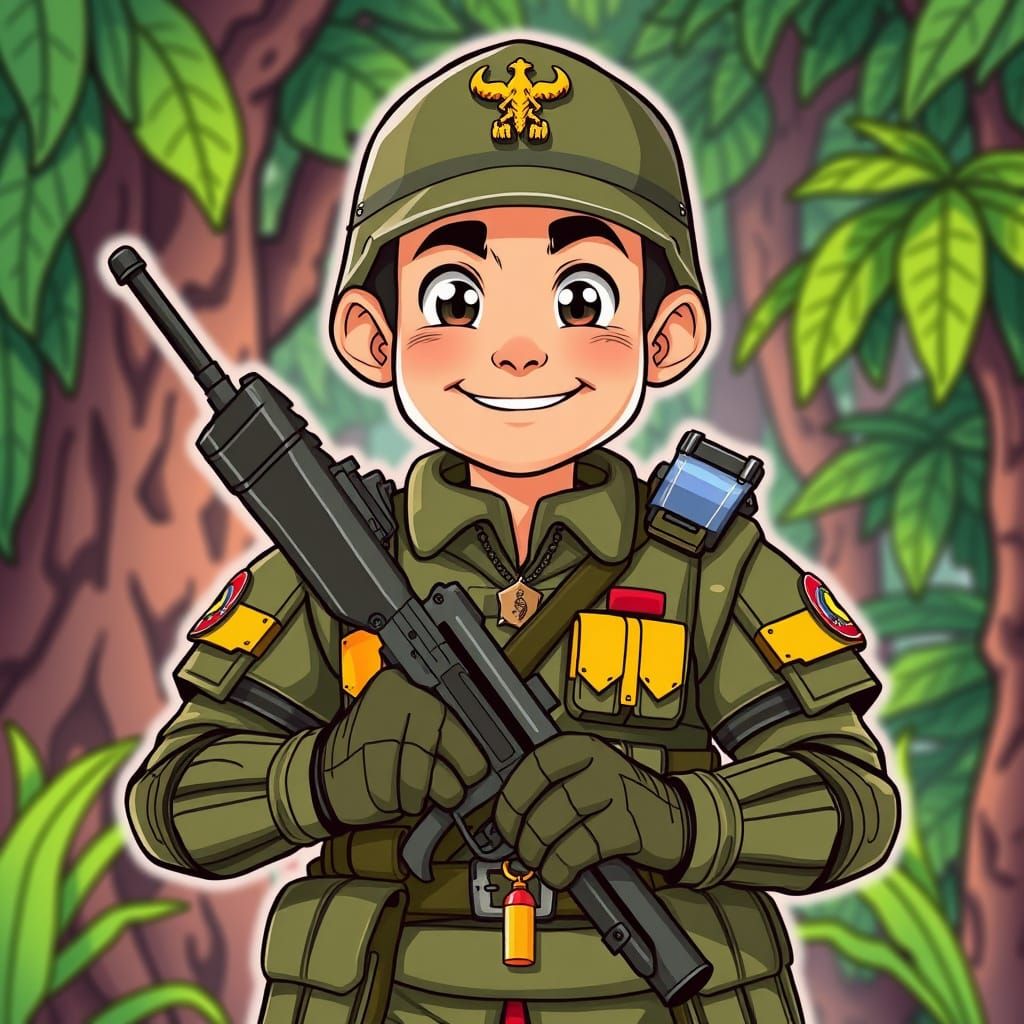 Heroic Cartoon Burmese Revolutionary Soldier in Battle Armor