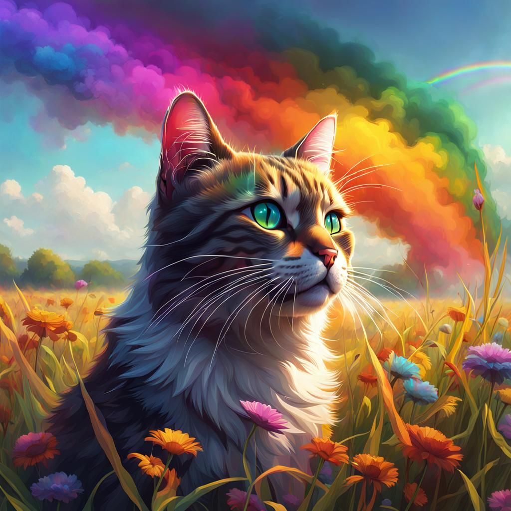 Rainbow Cat Portrait: Artgerm, Mucha Style