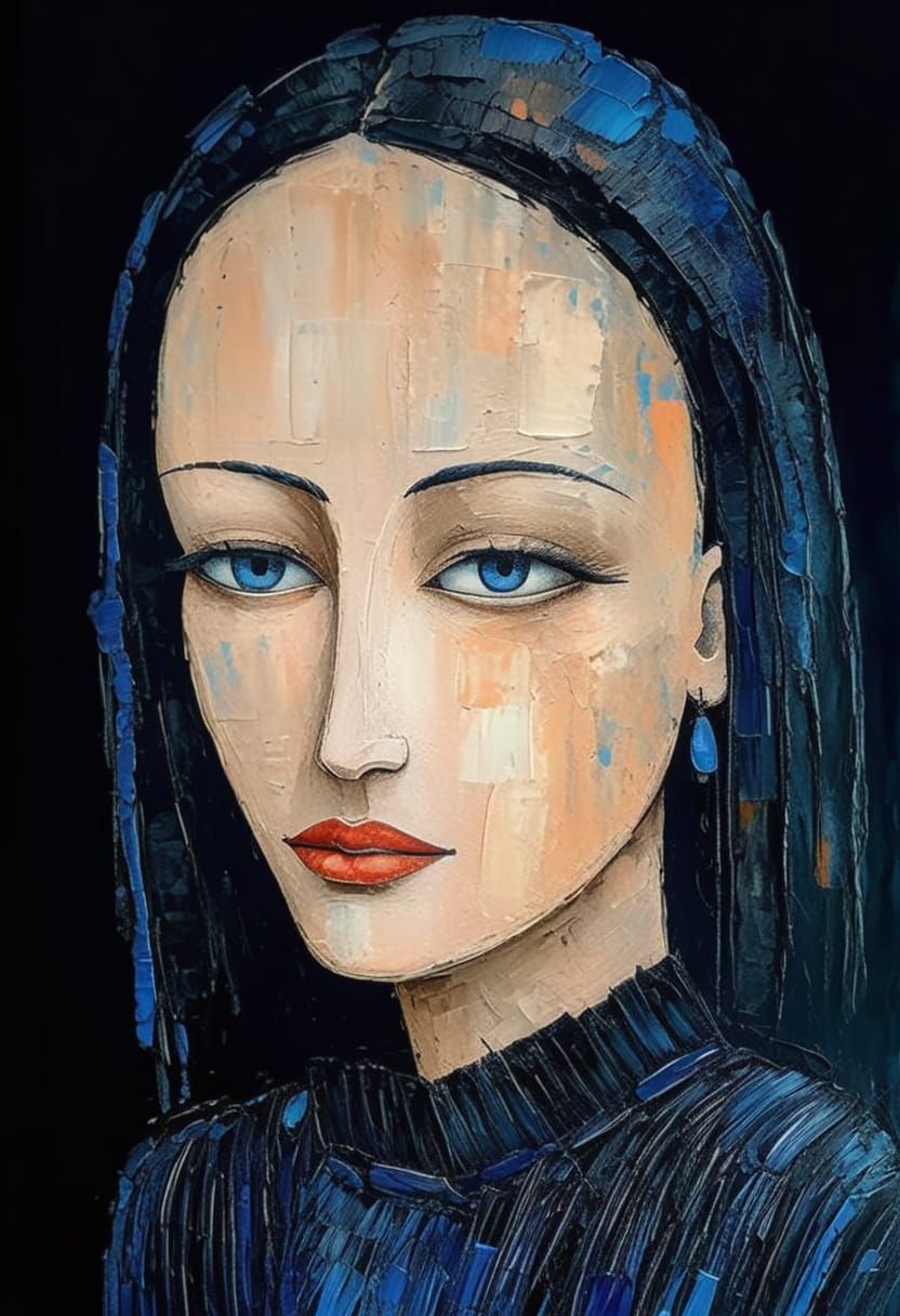 Gothgirl Portrait in High Contrast Impasto Style