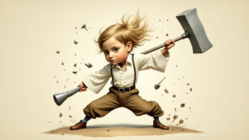 Young Boy Wields Silver Hammer in Whimsical Children's Book ...