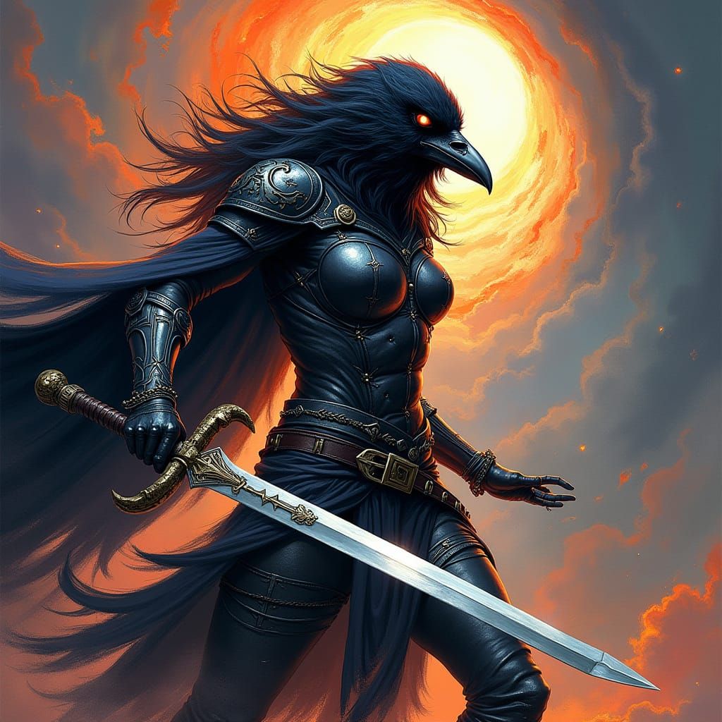 Mysterious Swordswoman Raven in Chaotic Vortex