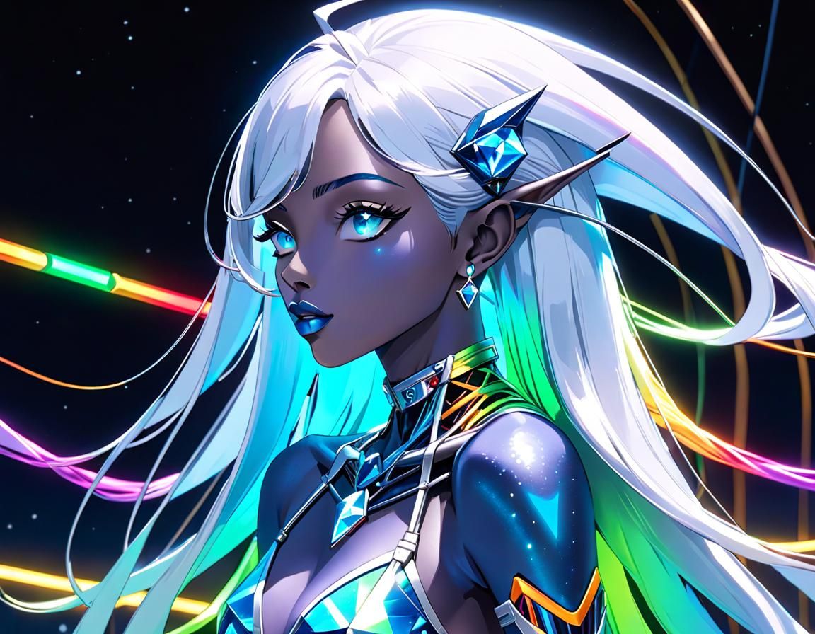 Cyberpunk Girls Kissing in Cosmic Universe