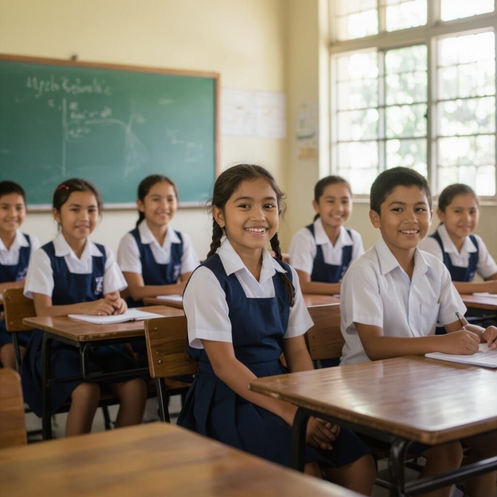 Happy Children in Sunny Classroom: School Days