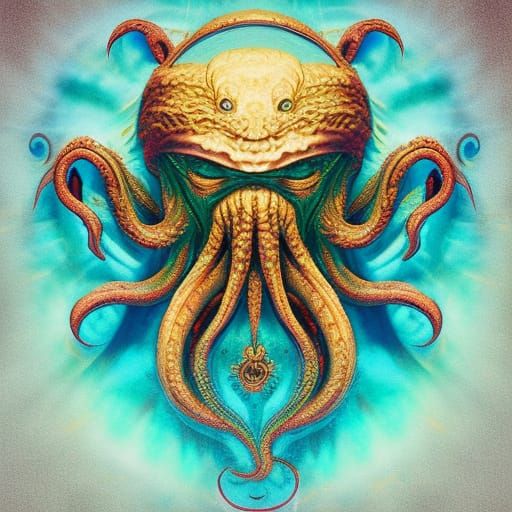 Cosmic Cthulhu Portrait in Mixed Media Style