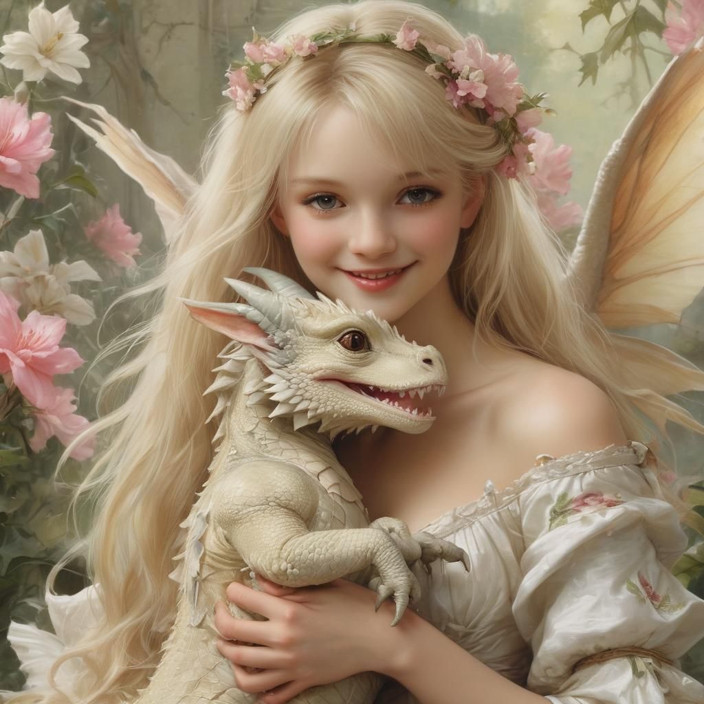Fairy Girl and Dragon Companion in Fantasy Art